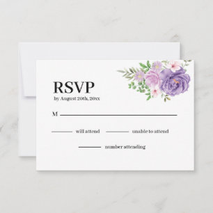 Purple Dusty Rose Floral Wedding RSVP Card