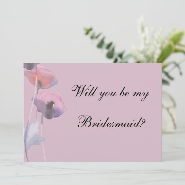 Purple dusty rose poppy be bridesmaid proposal invitation (Standing Front)