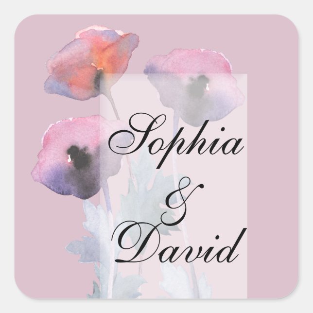 Purple dusty rose poppy   square sticker (Front)