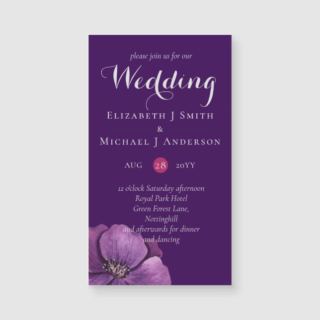 Purple Dynasty Dark Floral Budget Wedding Invites (Front)