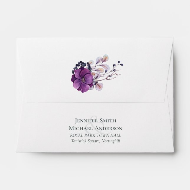 Purple Dynasty Dark Floral Budget Wedding Item Envelope (Back (Top Flap))