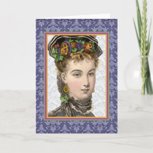 Purple Easter Bonnet Lady Vintage Spring Fashion Holiday Card