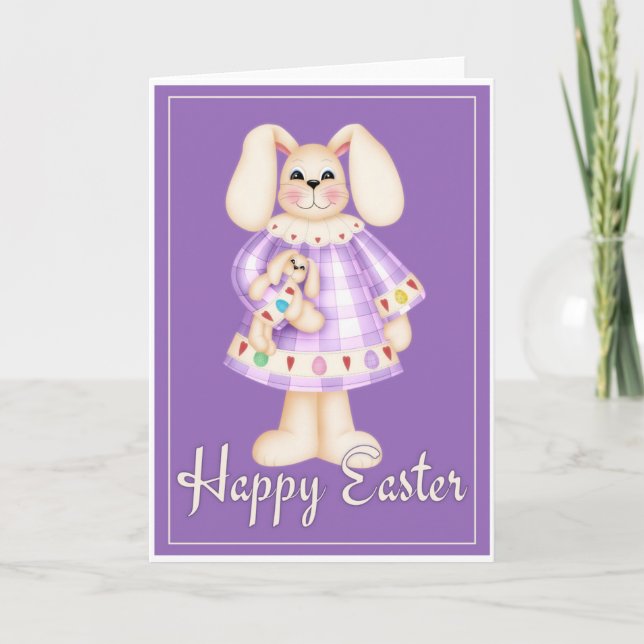 Purple Easter Bunny Girl d2 holiday easter card (Front)