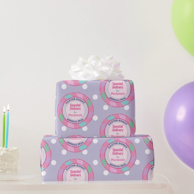Purple Easter Bunny Special Delivery Pink Glitter  Wrapping Paper (Party Gifts)