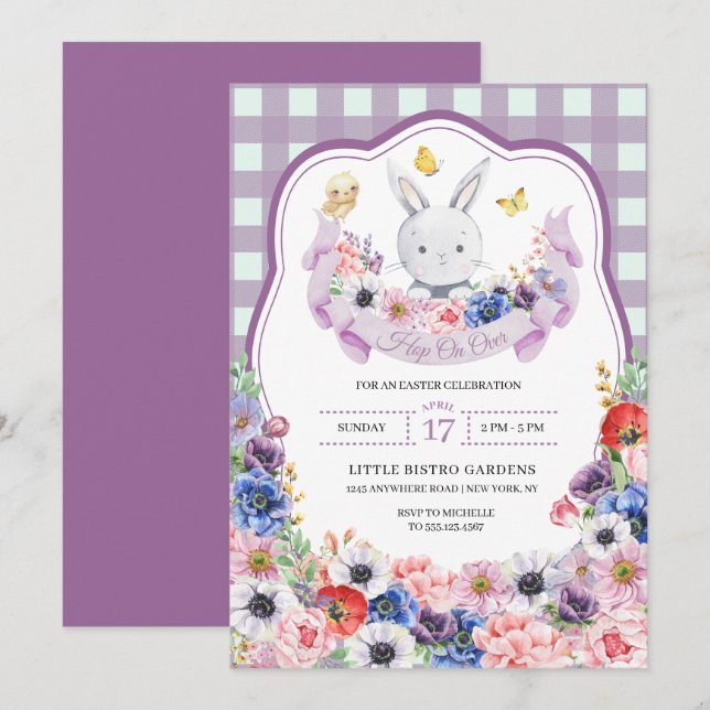 Purple Easter Bunny Spring Easter Egg Hunt Invitation (Front/Back)