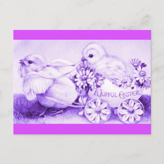 Purple Easter Chicks with Floral Easter Egg Coach Holiday Postcard (Front)