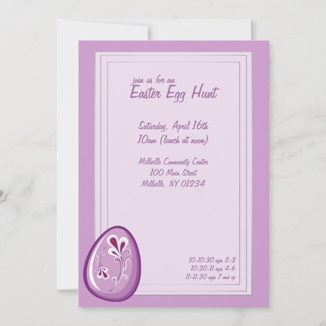 Purple Easter Egg Hunt Invitations (Front)