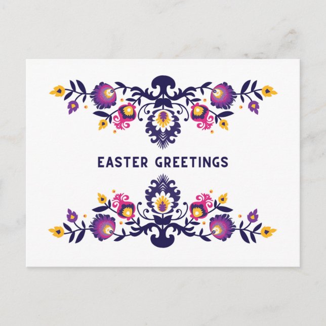 Purple Easter Greetings Folklore Custom Text Postcard (Front)