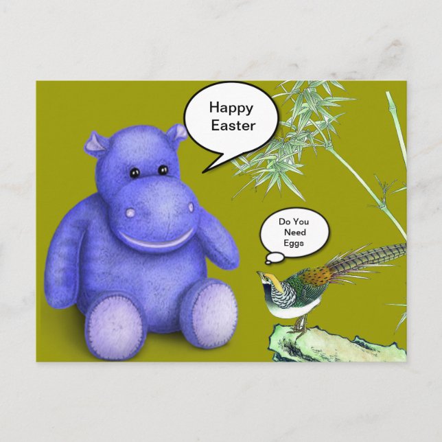 Purple Easter Hippo Holiday Postcard (Front)