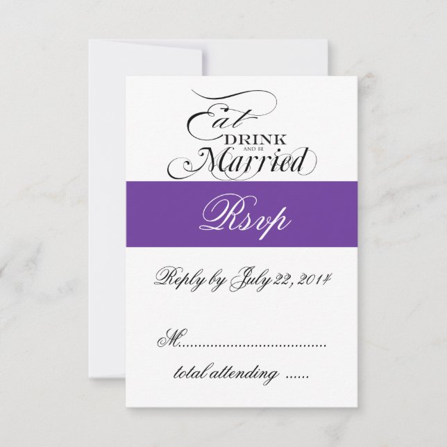 Purple Eat, Drink, Be Married Wedding RSVP (Front)