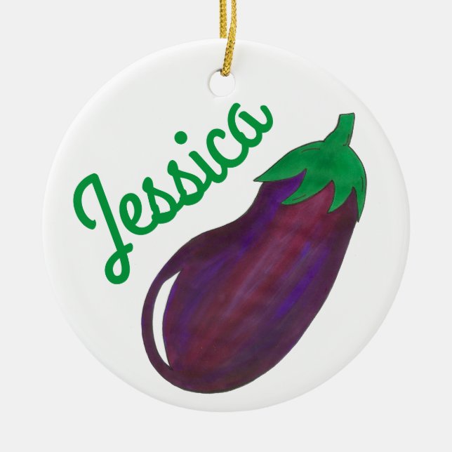 Purple Eggplant Aubergine Vegetable Foodie Ceramic Tree Decoration (Front)