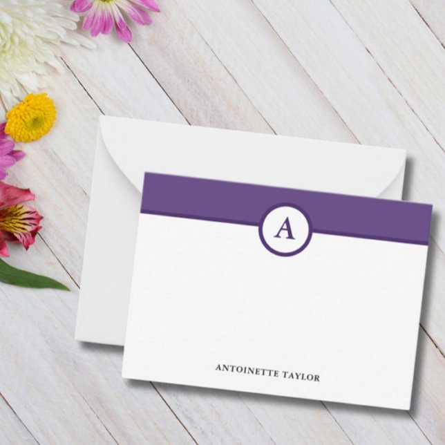 Purple Eggplant Monogram Personalised Note Cards (Creator Uploaded)