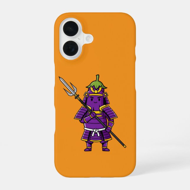 Purple Eggplant Samurai Warrior with Spear Illustr iPhone 16 Case (Back)