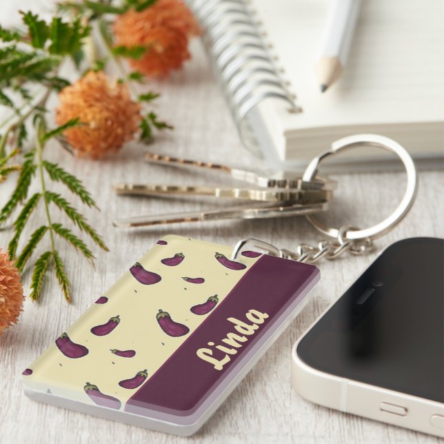 Purple eggplants on yellow key ring (Front Right)