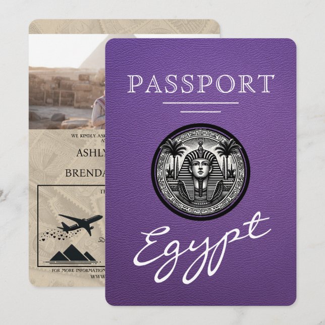 Purple Egypt Passport Wedding Invitation (Front/Back)