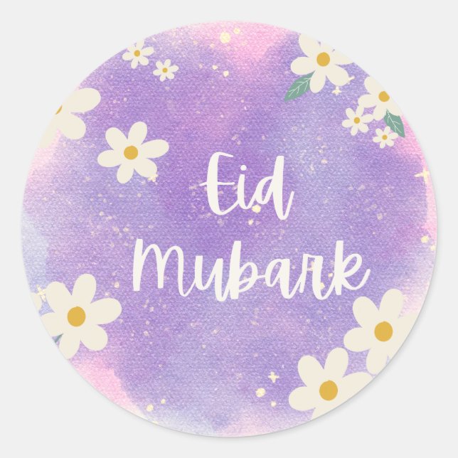 Purple eid mubark classic round sticker (Front)