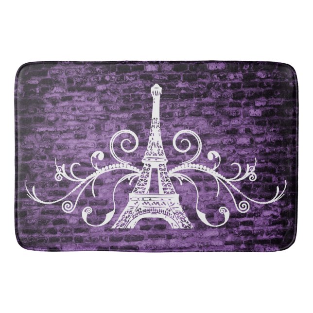 Purple Eiffel Towel Grunge Bath Mat (Front)