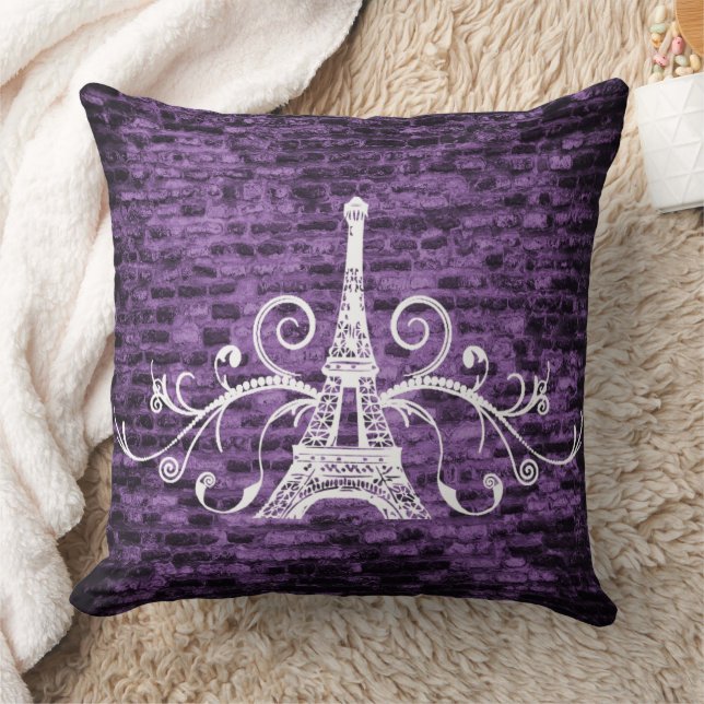 Purple Eiffel Towel Grunge Throw Pillow (Blanket)