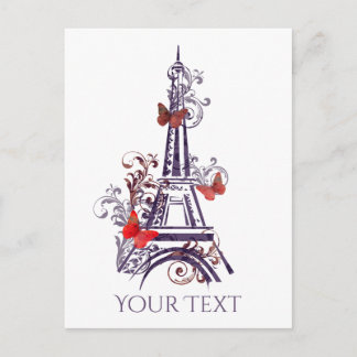 Purple Eiffel Tower Butterflies PostCard