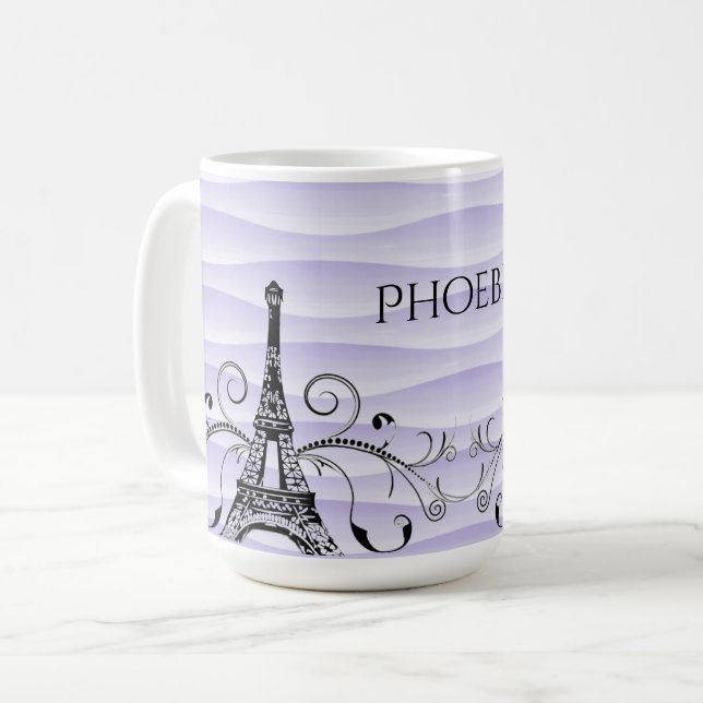 Purple Eiffel Tower Flourish Coffee Mug (Front Left)