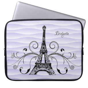 Purple Eiffel Tower Flourish Laptop Sleeve