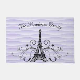 Purple Eiffel Tower Flourish Personalised Door Mat