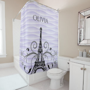 Purple Eiffel Tower Flourish Shower Curtain