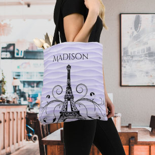 Purple Eiffel Tower Flourish Tote Bag