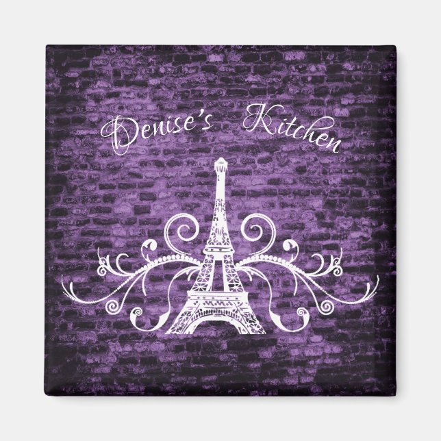 Purple Eiffel Tower Grunge Magnet (Front)