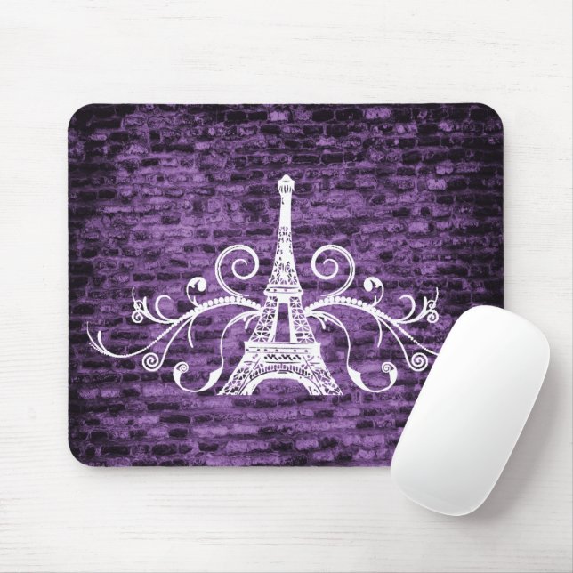 Purple Eiffel Tower Grunge Mouse Pad (With Mouse)