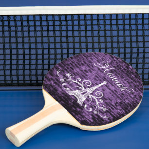 Purple Eiffel Tower Grunge Ping Pong Paddle