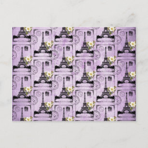 Purple Eiffel Tower Post Card Stamps