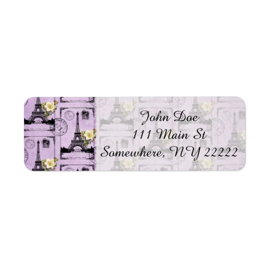 Purple Eiffel Tower Post Card Stamps Return Address Label
