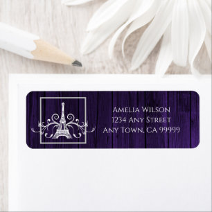 Purple Eiffel Tower Rustic Return Address Label
