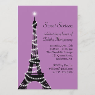 Purple Eiffel Tower Sweet 16 Invitation