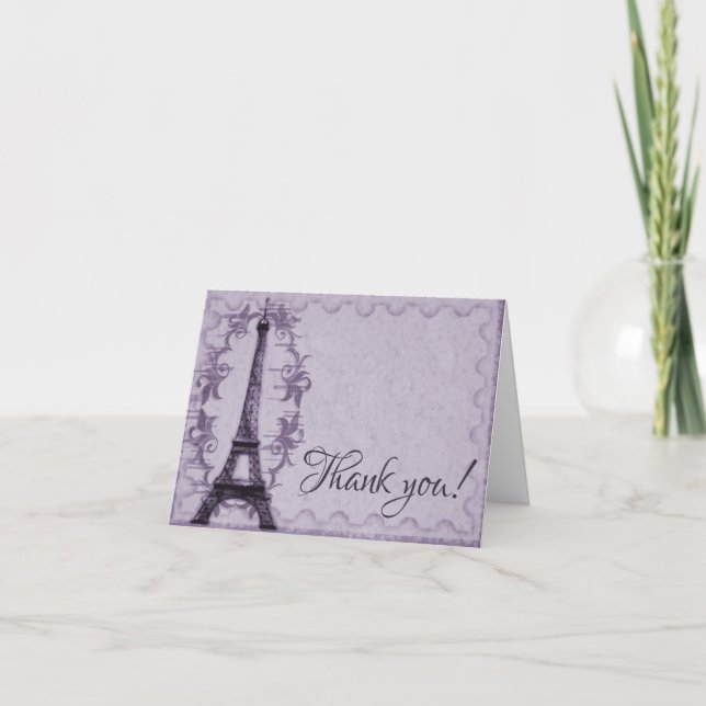 Purple Eiffel Tower Wedding Thank You Cards (Front)