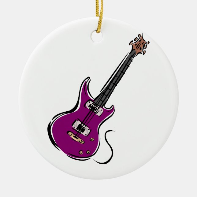 purple electric guitar music graphic.png ceramic tree decoration (Front)