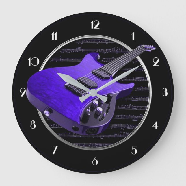 Purple Electric Guitar Round Wall Clock (Front)