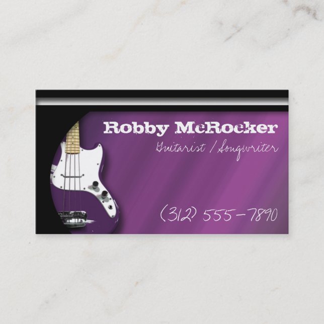 Purple Electric Guitarist Business Cards (Front)