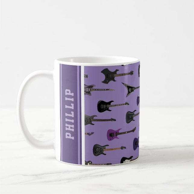 💜 Purple electric guitars, with name  Coffee Mug (Left)