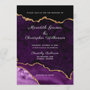 Purple Elegance Gold Glitter Agate Wedding Invitation
