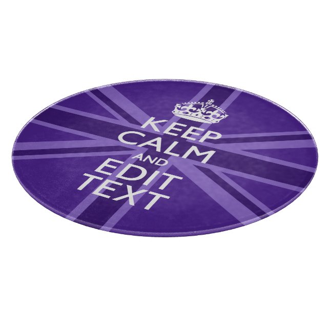 Purple Elegance Keep Calm Your Text Union Jack Cutting Board (Corner)