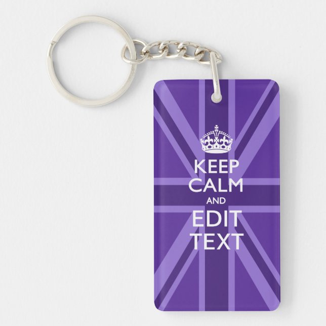 Purple Elegance Keep Calm Your Text Union Jack Key Ring (Front)