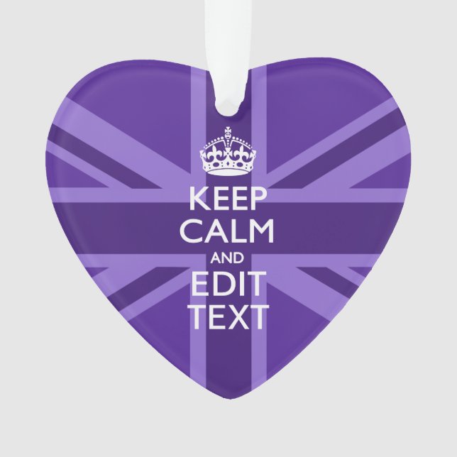 Purple Elegance Keep Calm Your Text Union Jack Ornament (Front)
