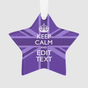 Purple Elegance Keep Calm Your Text Union Jack Ornament