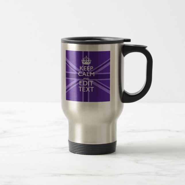 Purple Elegance Keep Calm Your Text Union Jack Travel Mug (Right)