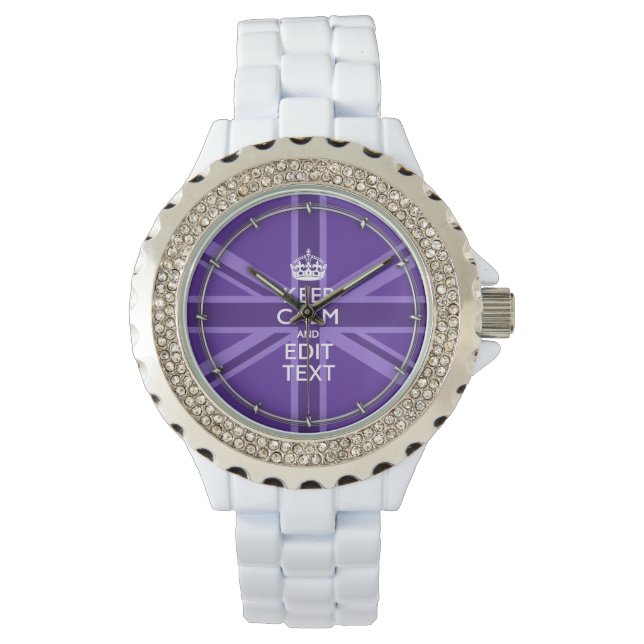 Purple Elegance Keep Calm Your Text Union Jack Watch (Front)