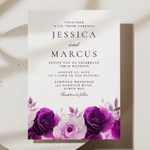 Purple Elegance: Lilac Violet Roses Floral Wedding Invitation