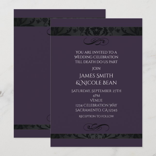 Purple Elegance Wedding Celebration Invitation (Front/Back)