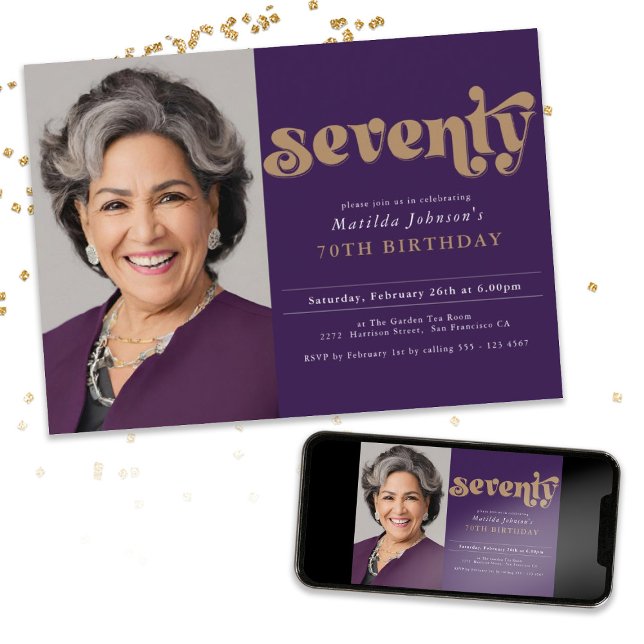 Purple Elegant 70th Birthday Party Invitation (Purple Elegant 70th Birthday Party Invitation)